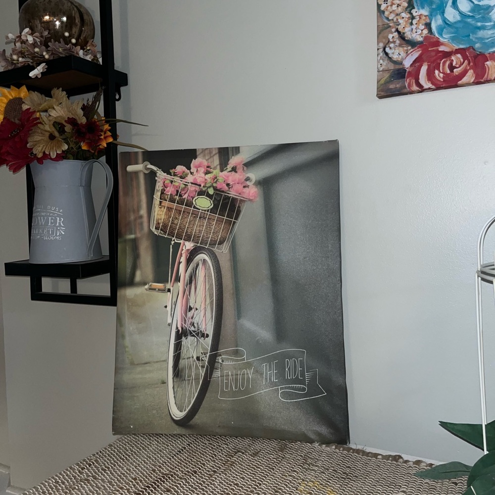 Primitive bicycle with flowers canvas art